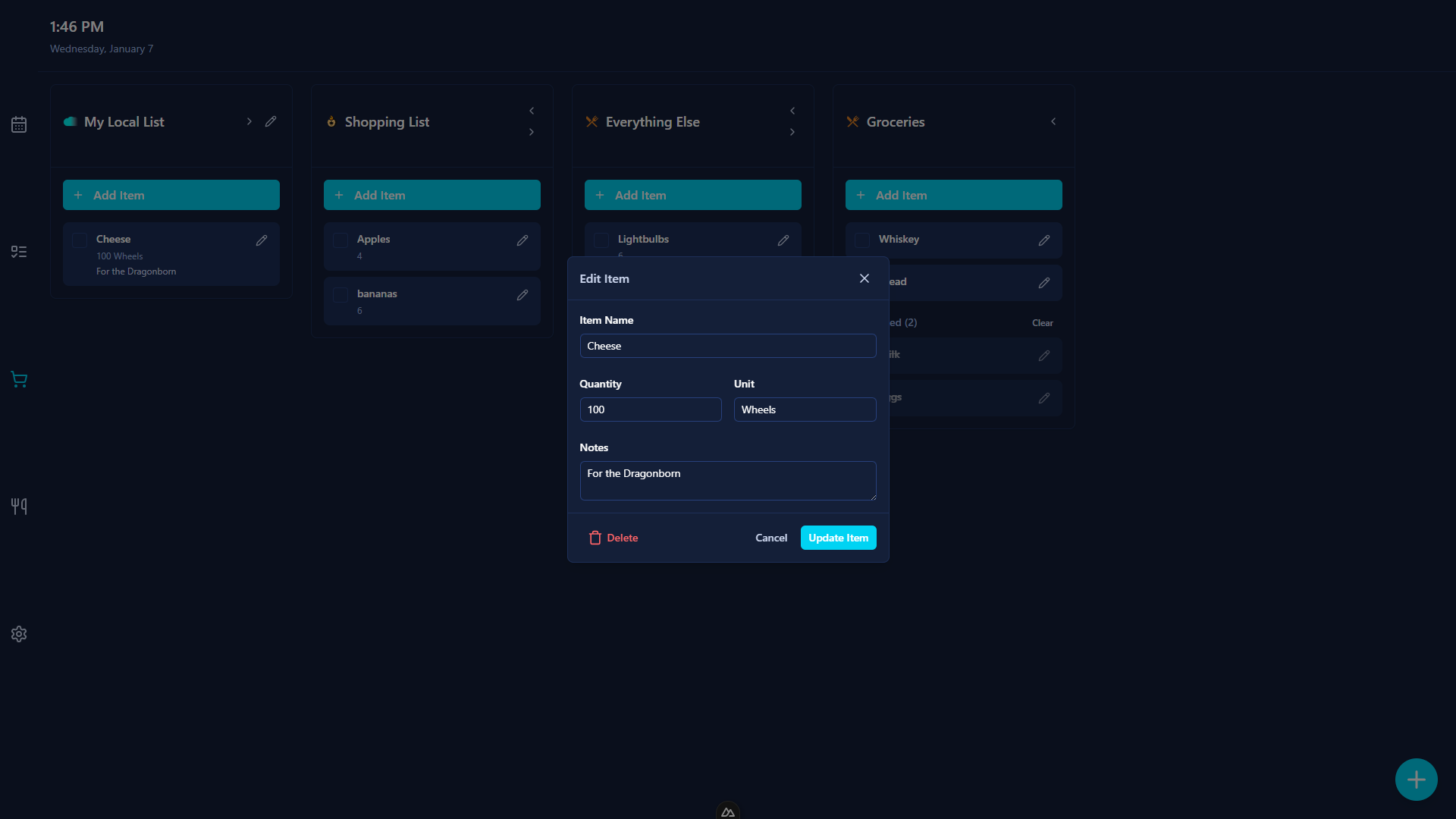 Shopping Item Dialog